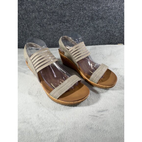 SKECHERS Luxe Foam Gray Cork Wedge Heel Sandals Womens Size 10 - Picture 11 of 16